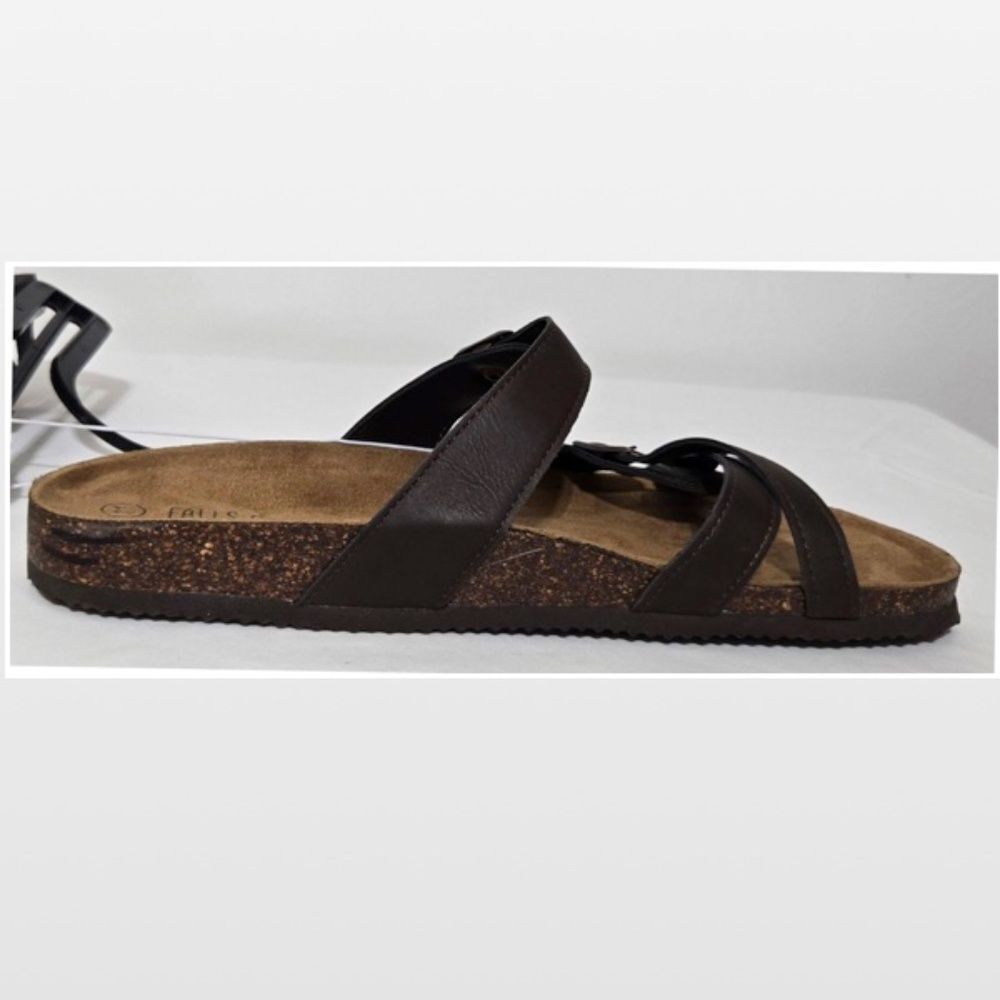 New Falls Creek Shoes Womens Sandals Dark Brown Straps Buckles Slip On Size 11 - Picture 4 of 15